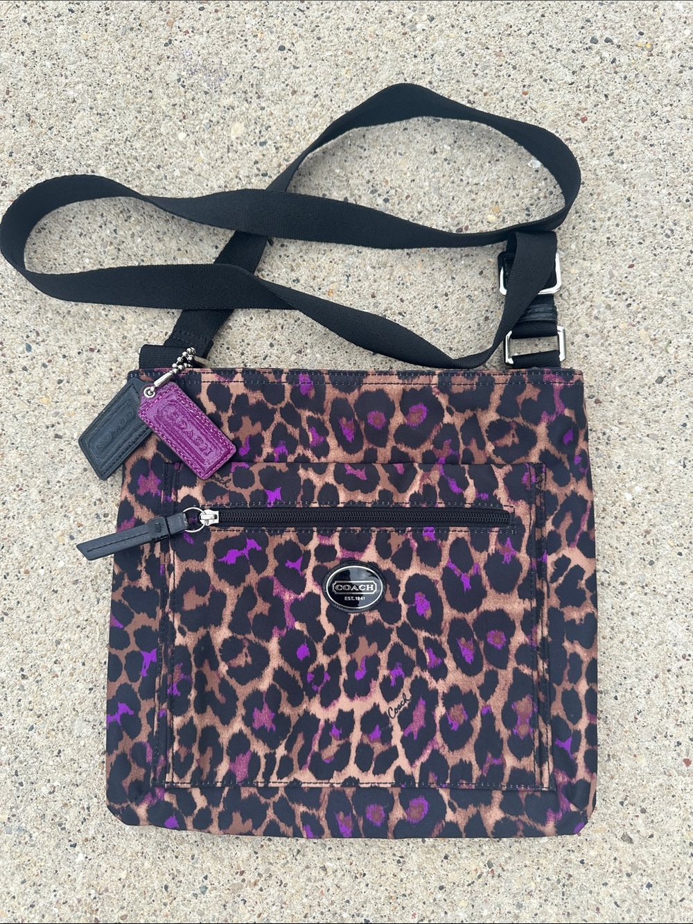 Coach Leopard Print Crossbody Bag in Purple and Brown